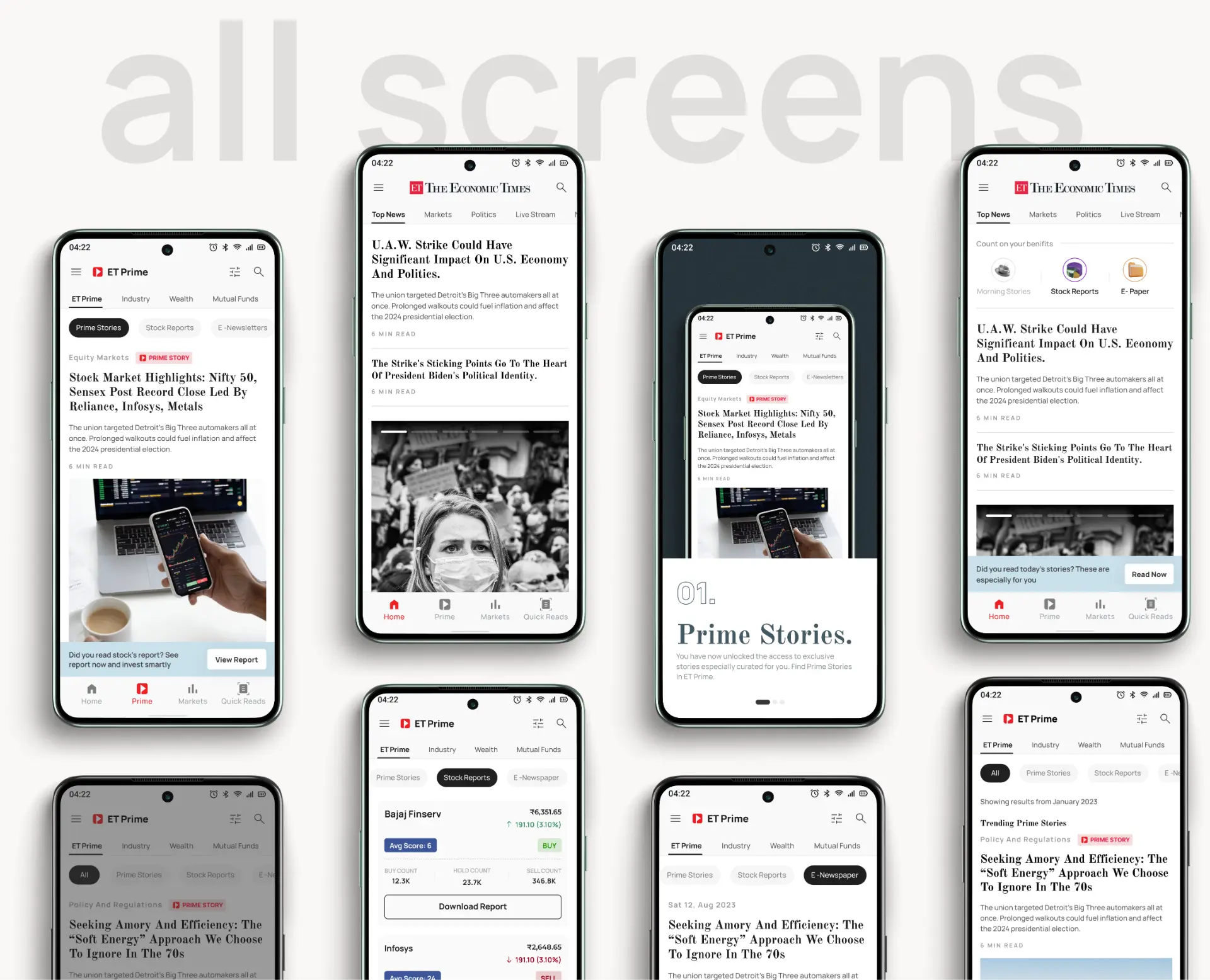 All final screens of the ET Prime redesign
