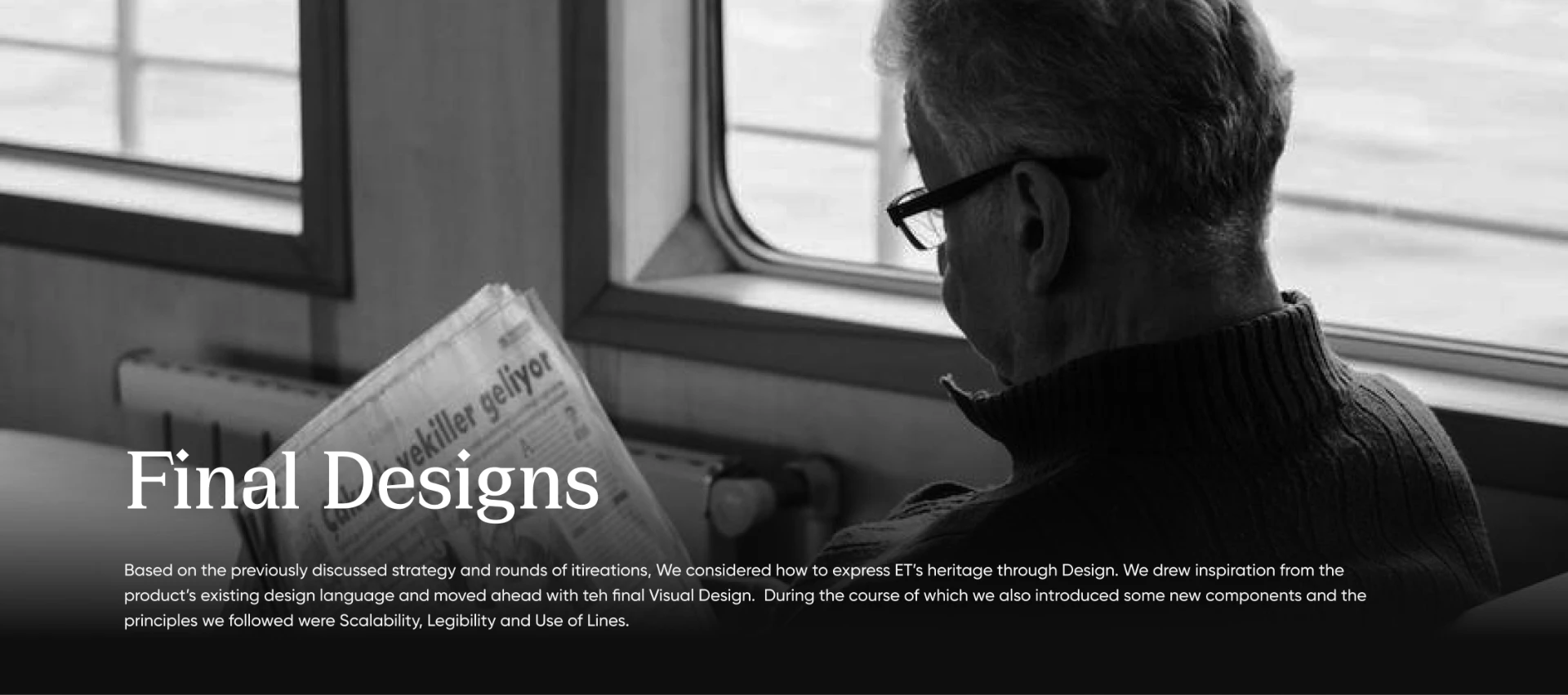 Final Designs — ET app redesign banner showing a reader with a newspaper